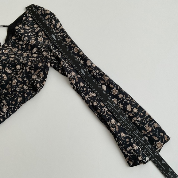 Mango Babydoll Floral Mini Dress XS Black/Brown Long Sleeve VNeck Boho Romantic - Picture 8 of 13